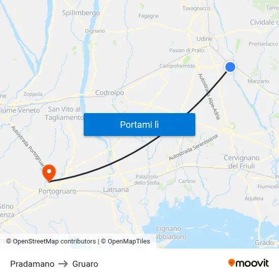 Pradamano to Gruaro map