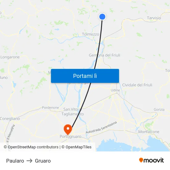 Paularo to Gruaro map