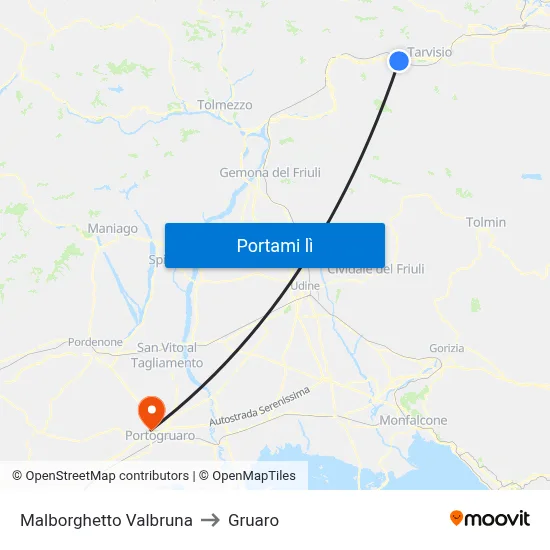 Malborghetto Valbruna to Gruaro map