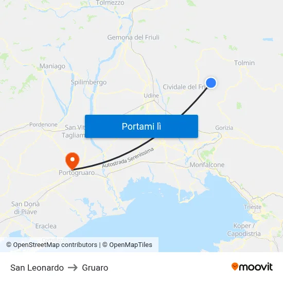 San Leonardo to Gruaro map