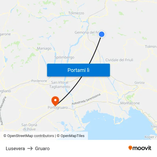 Lusevera to Gruaro map