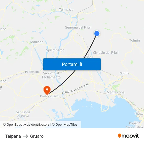 Taipana to Gruaro map