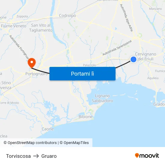 Torviscosa to Gruaro map