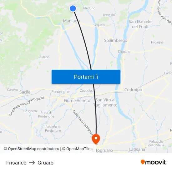 Frisanco to Gruaro map