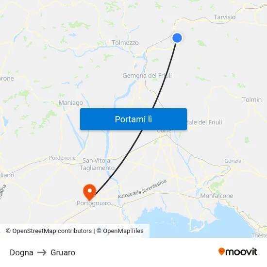 Dogna to Gruaro map