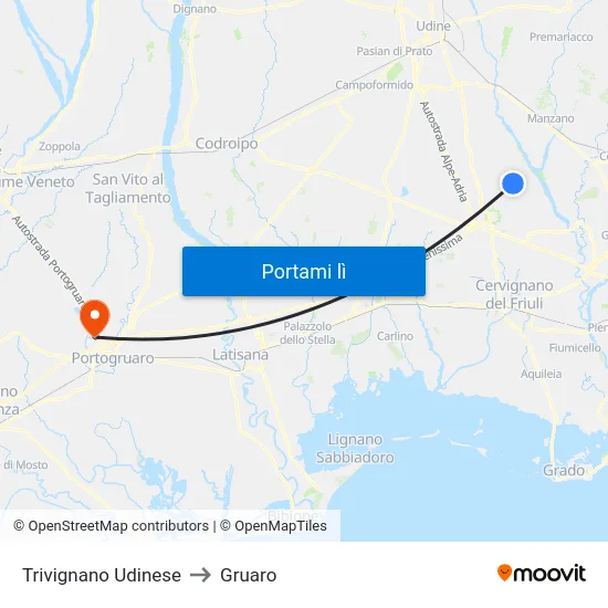 Trivignano Udinese to Gruaro map