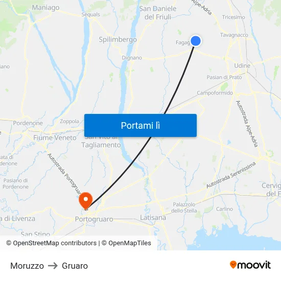 Moruzzo to Gruaro map