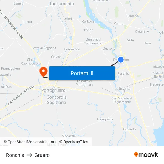 Ronchis to Gruaro map