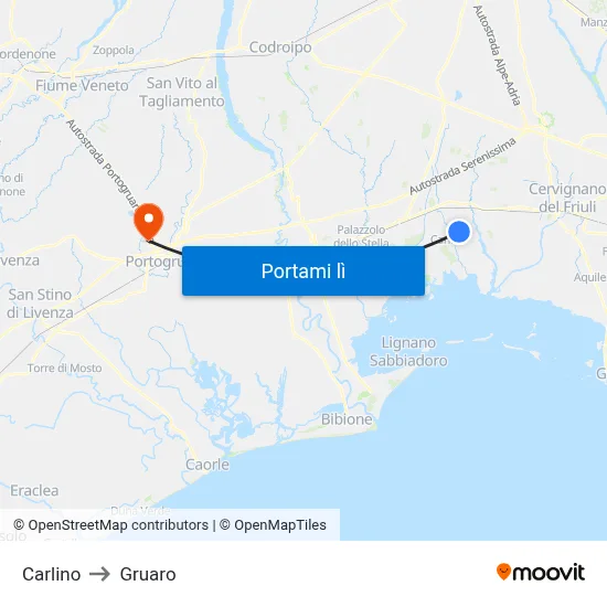 Carlino to Gruaro map