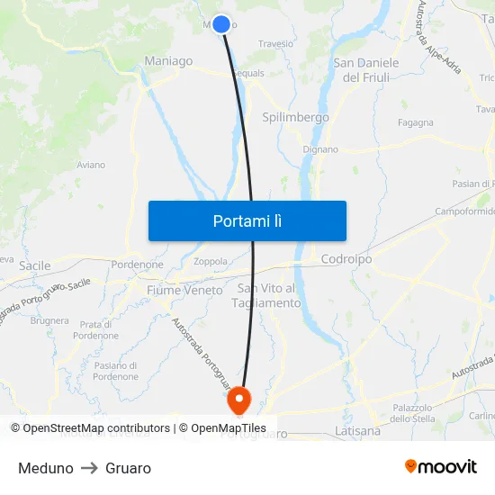 Meduno to Gruaro map