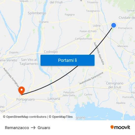 Remanzacco to Gruaro map