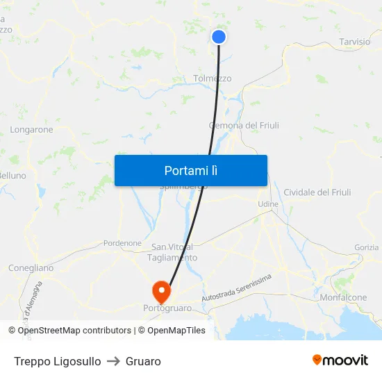 Treppo Ligosullo to Gruaro map