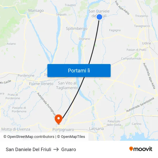 San Daniele Del Friuli to Gruaro map