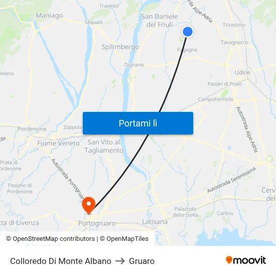 Colloredo Di Monte Albano to Gruaro map