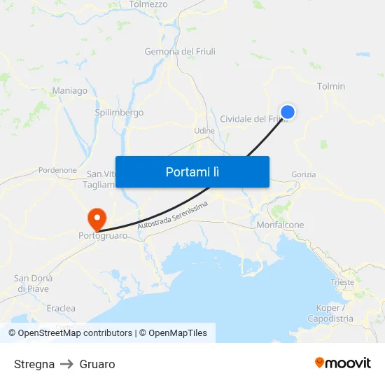 Stregna to Gruaro map