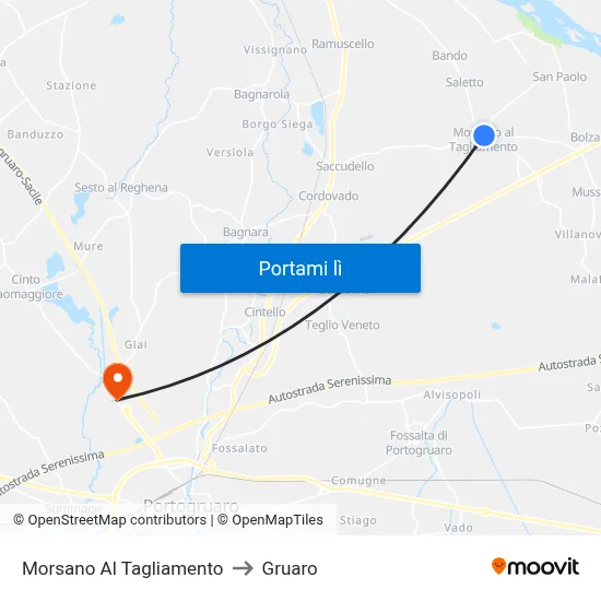 Morsano Al Tagliamento to Gruaro map