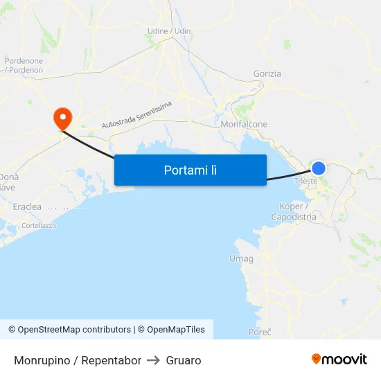 Monrupino / Repentabor to Gruaro map
