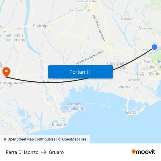Farra D' Isonzo to Gruaro map