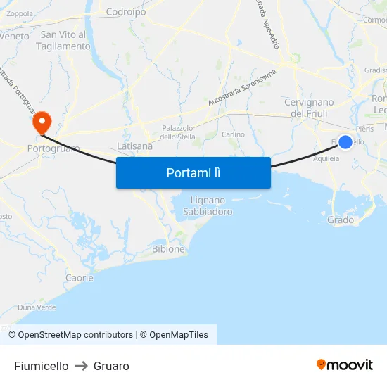 Fiumicello to Gruaro map
