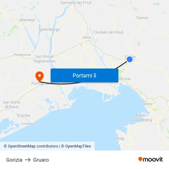 Gorizia to Gruaro map