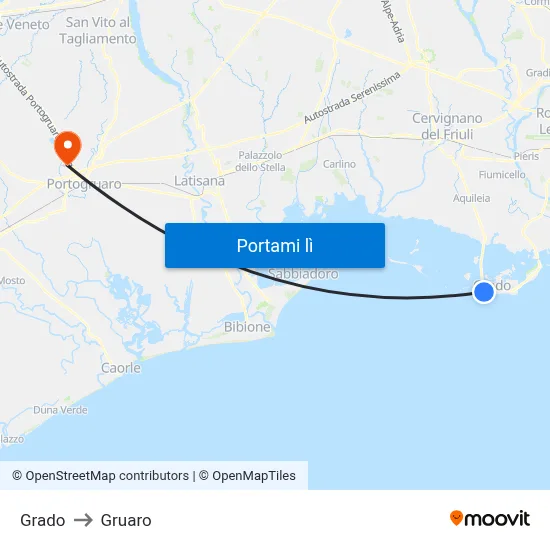 Grado to Gruaro map