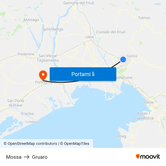 Mossa to Gruaro map