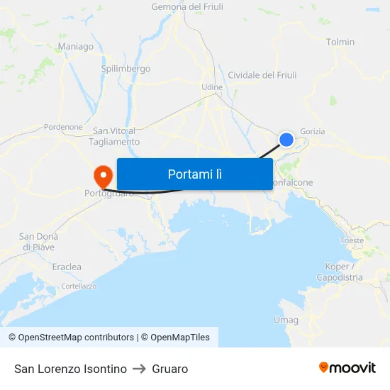 San Lorenzo Isontino to Gruaro map