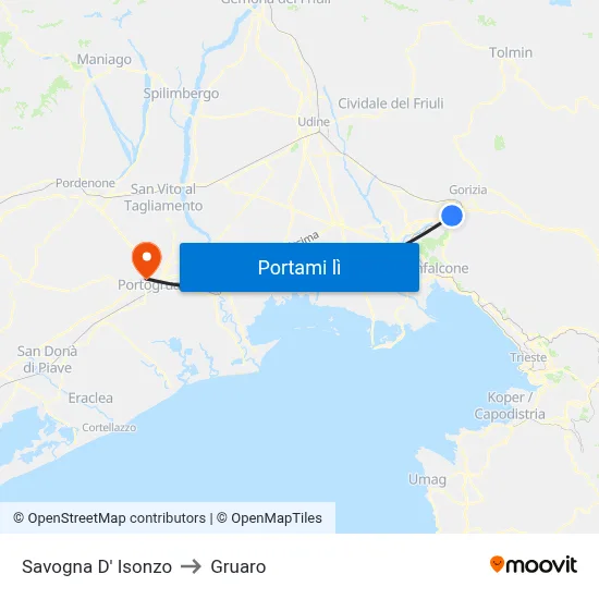 Savogna D' Isonzo to Gruaro map