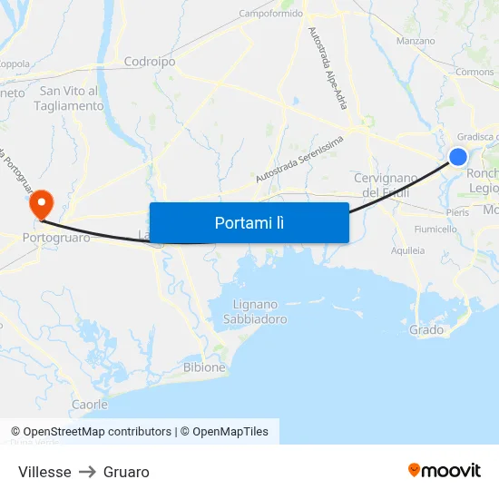 Villesse to Gruaro map