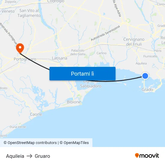 Aquileia to Gruaro map