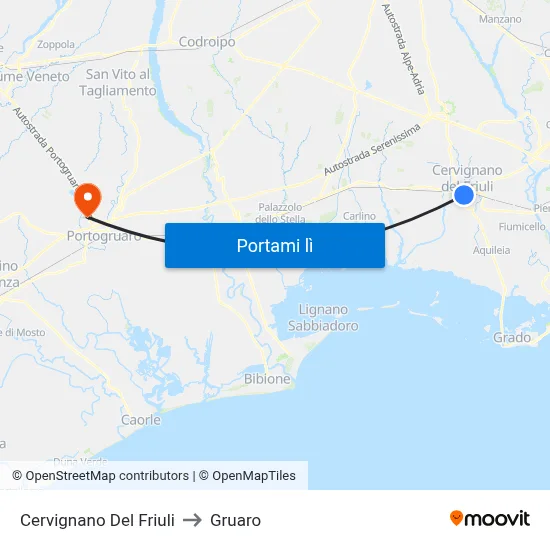 Cervignano Del Friuli to Gruaro map