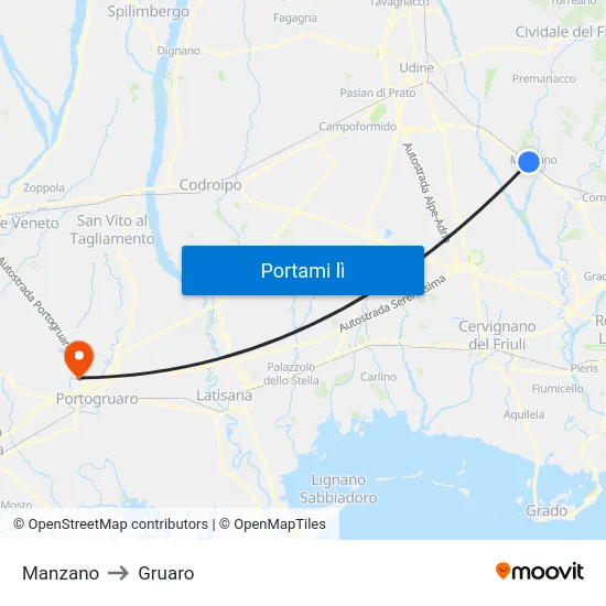 Manzano to Gruaro map