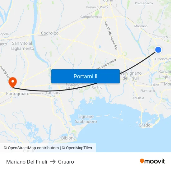 Mariano Del Friuli to Gruaro map