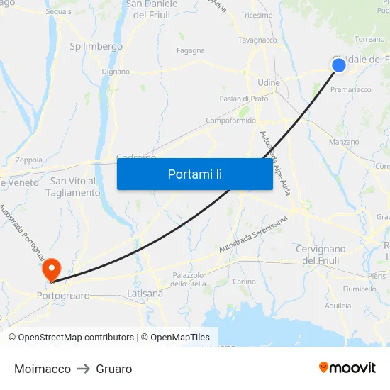 Moimacco to Gruaro map