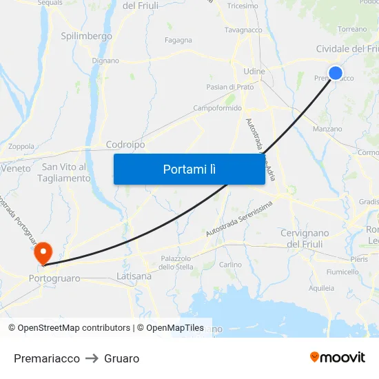 Premariacco to Gruaro map