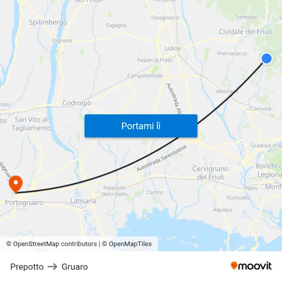 Prepotto to Gruaro map
