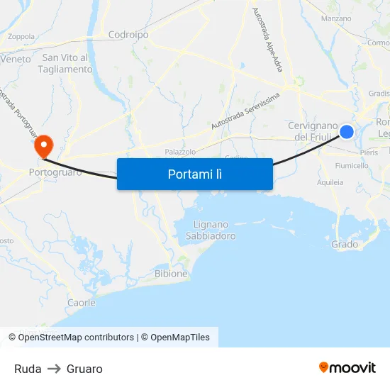 Ruda to Gruaro map