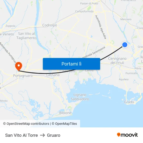 San Vito Al Torre to Gruaro map