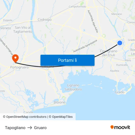 Tapogliano to Gruaro map