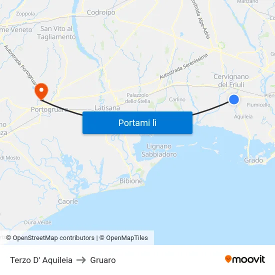 Terzo D' Aquileia to Gruaro map