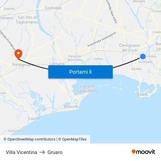 Villa Vicentina to Gruaro map