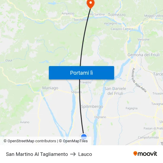 San Martino Al Tagliamento to Lauco map