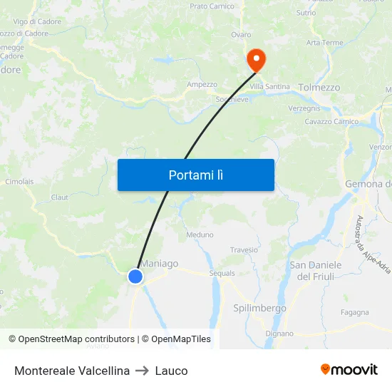 Montereale Valcellina to Lauco map