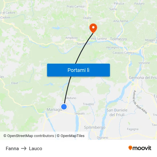 Fanna to Lauco map