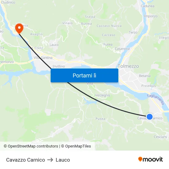 Cavazzo Carnico to Lauco map