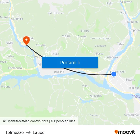 Tolmezzo to Lauco map