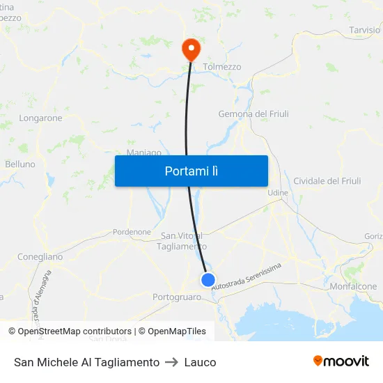 San Michele Al Tagliamento to Lauco map