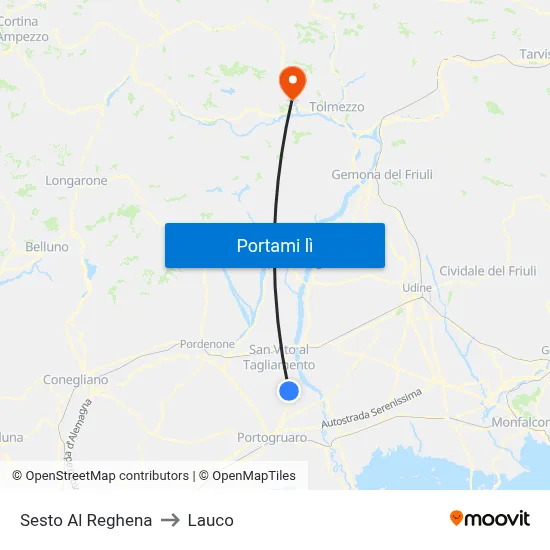 Sesto Al Reghena to Lauco map