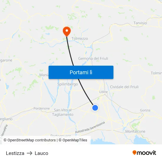 Lestizza to Lauco map