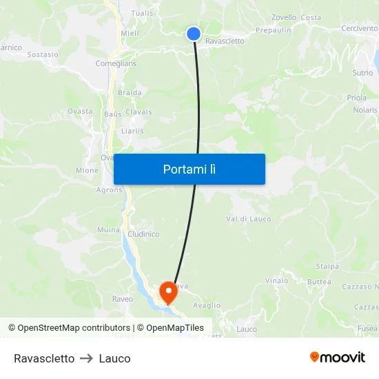 Ravascletto to Lauco map
